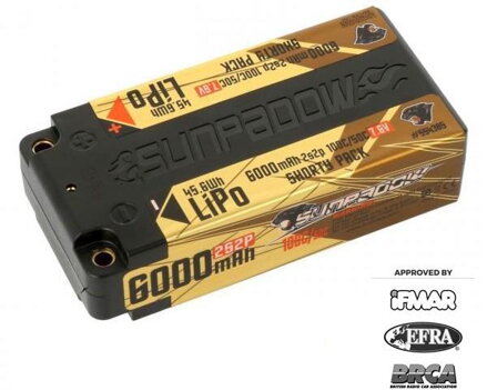 Sunpadow 7.6V 2S HV 6000mAh 100C/50C Shorty LiPo Battery