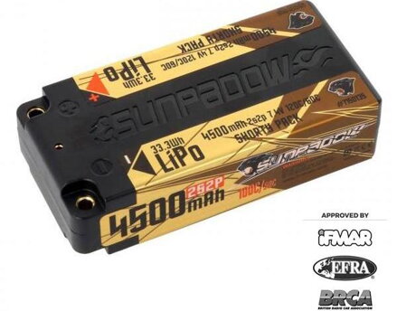 Sunpadow 7.4V 2S CN 4500mAh 120C/60C Shorty LiPo Battery